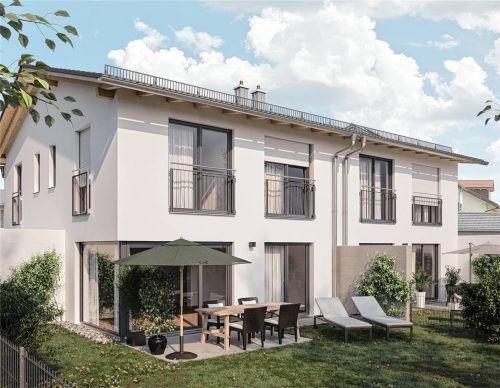 Diese zwei Doppelhaushälften (Visualisierung – Abbildung ähnlich) mit Südgarten in Bruckmühl werden in diesem Sommer fertiggestellt und stehen zum Verkauf: Jetzt informieren!