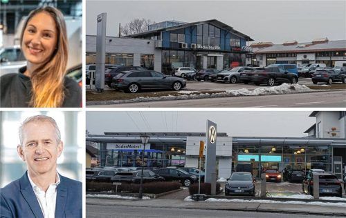 Ende einer beruflichen Partnerschaft: Daniela Bader und Roland Mainzl, gemeinsame Geschäftsführer der „BaderMainzl GmbH & Co. KG“, teilen die Autohäuser künftig auf. So wird das Autohaus in Heufeld bei Bruckmühl (oben) in die„Autowelt Bader“ integriert, das Autohaus in Feldkirchen-Westerham (unten) in die „Mainzl Group“. Fotos Weinzierl/RE