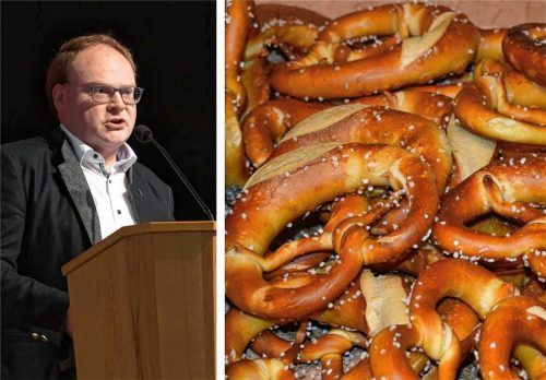 Erstaunlich, welch hohe Wellen eine Breze(l), gefüllt mit Butter, schlagen kann. Auch Bürgermeister Andreas Friedrich äußert sich zur Butterbreze(l)-Diskussion im Internet. Fotos Berger/Nägele