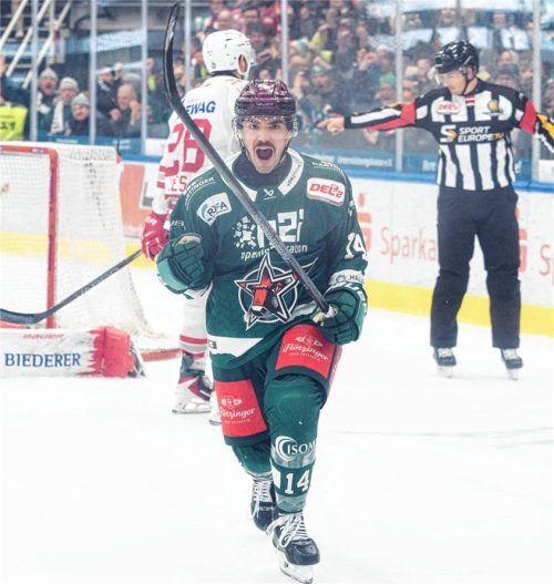 Im Starbulls-Trikot: Verteidiger Dominik Tiffels ist nur noch einen Treffer von seiner DEL2-Karriere-Bestmarke (vier Tore, 2017/18) entfernt. Foto Christian Mühlhofer