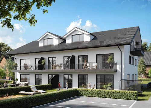 In diesem Familienhaus in Bruckmühl (Visualisierung – Abbildung ähnlich) für sieben Parteien ist noch eine Erdgeschosswohnung verfügbar: Fertigstellung Sommer 2026. Zur Wohnung gehört ein großzügiger Garten in Süd-West-Lage: Jetzt informieren!