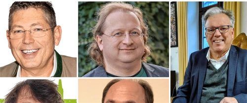 Mahnten zur Vorsicht: Die Fraktionssprecher (im Uhrzeigersinn) Wolfgang Janeczka (SPD), Christian Stadler (Grüne), Georg Machl (CSU/Wasserburger Block) Norbert Buortesch (Bürgerforum/Freie Wähler Wasserburg-Reitmehring/ÖDP) und (rechts im Bild) Bürgermeister Michael Kölbl (SPD). © re/Duczek/Rieger