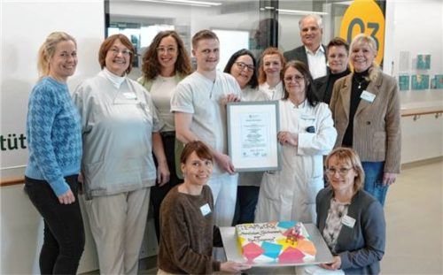 Multidisziplinäre Zusammenarbeit: (von rechts, hinten): Manuela Grossauer, Gesa Breckweg, Thomas Ewald, Dr. Henriette Hönings, Dominik Lang, Birgit Harlander, Hanna Bartmann, Corinna Petermeier, Maria Häusl, Julia Neugebauer sowie vorne Anke Engel und Heidi Hess.Foto InnKlinikum