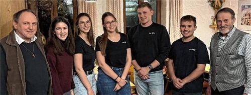 Nach den Neuwahlen: (von links) Pfarrer Franz Eisenmann, Selina Huber, Kathrin Wimmer, Maria Wimmer, Nico Häglsperger, Jonas Hallhuber und Bürgermeister Sebastian Winkler. Foto re