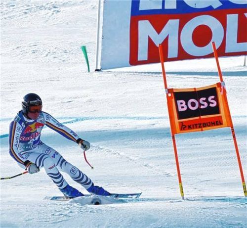 Romed Baumann vom WSV Kiefersfelden beim Trainingslauf am Hahnenkamm.Foto Thomas Osterkamp