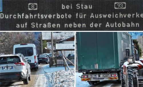 Seit fünf Monaten gelten bei Stau auf der A8 und A93 für den Ausweichverkehr Durchfahrtsverbote in den angrenzenden Ortschaften. Doch noch ist die neue Regel nicht bei allen Reisenden präsent. Die Anwohner haben es satt, dass ihre Dorfstraßen bis in den kleinsten Ort vom Durchreiseverkehr verstopft sind. Fotos Imago/Privat