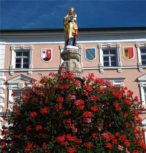 Seit vielen Jahren sorgt der Verein für Heimatpflege für die Bepflanzung des historischen Marktbrunnens. Foto MELING