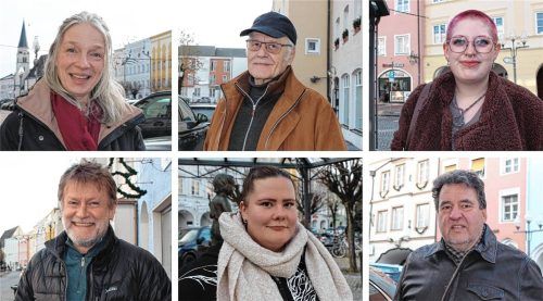 „Was halten Sie vom ,Dry January‘?“, wollten die OVB-Heimatzeitungen von Passanten am Mühldorfer Stadtplatz wissen: (von links, oben) Verena Hartmann, Werner Gronert und Lilli Ebentheuer sowie (von links, unten) Rudi Wimmer, Jennifer Ferati und El Masry. Fotos Huckemeyer