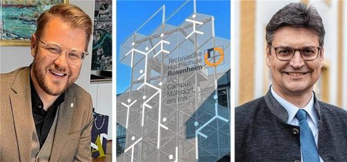 Wie viel Platz braucht eine wachsende Hochschule in Mühldorf und wo soll der sein? Die TH Rosenheim hat ein grundlegendes Gutachten erstellt, dessen Präsentation wurde verschoben – laut Bürgermeister Michael Hetzl (links) von Landrat Max Heimerl.Fotos  Latta,/Landratsamt