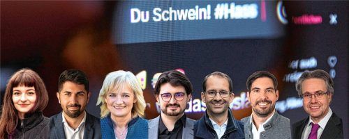 Auch die Rosenheimer Oberbürgermeisterkandidaten sind von Hass und Hetze im Netz betroffen. Zur Wahl stellen sich am 8. März: (von links) Hannah Rohs (Linke), Abuzar Erdogan (SPD), Anna Rutz (Grüne), Marcus Moga (FDP), Andreas März (CSU), Christopher Ehrenböck (FW/UP) und Maximilian Leucht (AfD). Fotos Imago/privat