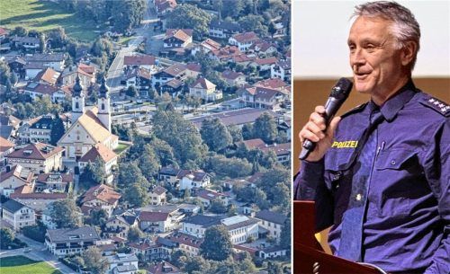 Die Sicherheitslage in Aschau ist gut. In der Bürgerversammlung informierte Jürgen Thalmeier, der Leiter der Polizeiinspektion Prien (rechts), aber auch über einen großen Betrugsfall in der Gemeinde. Foto Herbert Reiter