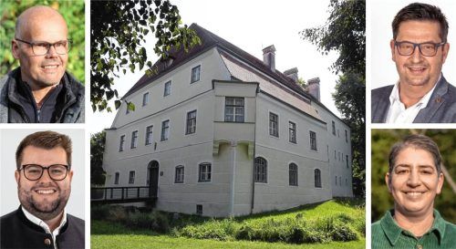 Diese vier Neumarkt-St. Veiter bewerben sich um das Bürgermeisteramt im Schloss Adlstein (im Uhrzeigersinn von links oben): Thomas Döring (Grüne), Peter Hobmaier (UWG), Madlen Winterer (SPD) und Stefan Streck (CSU). Fotos privat/Josef Enzinger