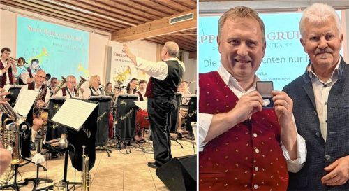 Ein mehrfach bewegender Abend: Zuerst begeisterte Sepp Eibelsgruber mit seinem Benefizkonzert, danach begeisterte Neumarkt-St. Veits Bürgermeister Erwin Baumgartner (rechtes Bild, rechts) den „Musemoaster“. Foto Sophie Grünberger