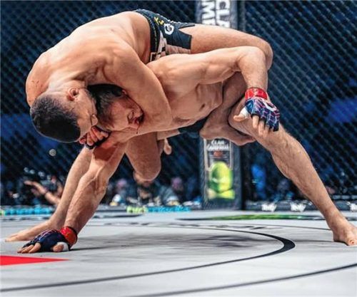 Endrit Brajshori erzwingt in Ostrava die vorzeitige Aufgabe seines Gegners.Foto Oktagon MMA