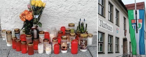 Gedenken in Emmerting: Blumen, Kerzen, Trauerflor. Foto Hampel