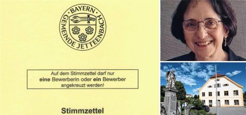 Im Siegel auf den Wahlunterlagen der Gemeinde Jettenbach ist ein Tippfehler. Bürgermeisterin Maria Maier nimmt‘s gelassen.Fotos privat/Stuffer