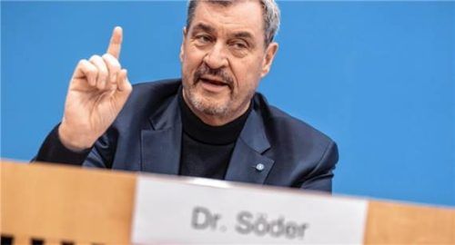 Markus Söder (CSU), Ministerpräsident von Bayern, spricht bei der Pressekonferenz der sogenannten „Drei-Löwen-Allianz“ im Haus der Bundespressekonferenz. Foto dpa