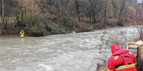 Mitglieder der DLRG retten junge Seeforellen in der Prien. Foto Kempf