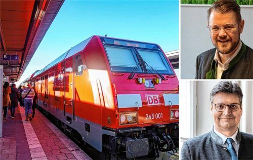 Mühldorfs Bürgermeister Michael Hetzl (oben) und Landrat Max Heimerl äußern sich zum Ausbau der Strecke zwischen München und Mühldorf. Foto IMAGO Michael Nguyen/Stadt Mühldorf/Pressestelle Landratsamt Mühldorf am Inn