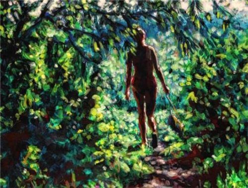 Olga Ober malt großformatige Bilder mit Acryl. Foto Ober