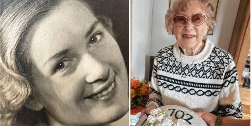 Sie kennt das Geheimnis eines langen Lebens: Dr. Christa Karow aus Innerwald in der Gemeinde Aschau in jungen Jahren und an ihrem 102. Geburtstag. Foto Kirchner