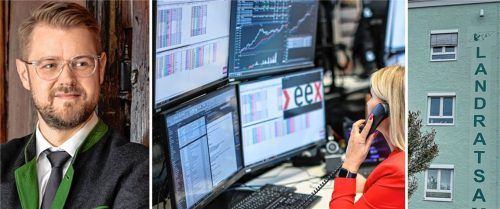 Weil die Stadtwerke zu wenig Strom gekauft hatten, hat die Stadt ihr Unternehmen 2022 unter die Arme gegriffen. Die jetzt umstrittene Lösung sei mit dem Landratsamt erarbeitet worden, erklärt Bürgermeister Michael Hetzl (links). Fotos UM; Jan Woitas/dpa (Symbolfoto); Christa Latta