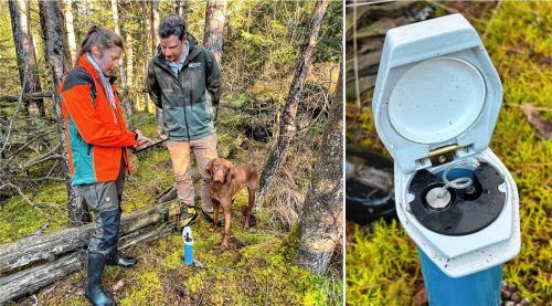 14 Messpegel (rechts) kontrollieren den Wasserstand in den Koller- und Hochrunstfilzen bei Nicklheim. Jetzt liegen die Ergebnisse des Jahres 2025 vor. Nach dem jüngsten Starkregen kontrollierten Sharon Rakowski (links) und Lasse Weicht von den Bayerischen Staatsforsten die Pegelstände.Fotos  Gerlach