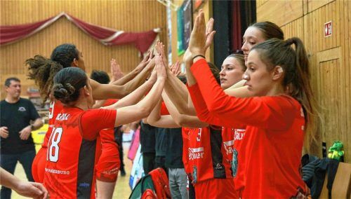 Abklatschen: Wasserburgs Basketball-Damen feiern zum Ende der Hinrunde einen deutlichen Heimerfolg über den Tabellenzweiten. Für die gute Stimmung in der Halle ist der Fanclub zuständig. Foto mb.presse – Butzhammer