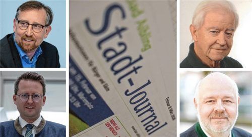 Auch in der jüngsten Sitzung des Stadtrates wurde die viel diskutierte Wahlwerbung einiger Parteien im Aiblinger Stadtjournal thematisiert. Im Bild Andreas Winhart (links oben), Bürgermeister Stephan Schlier (links unten), Richard Lechner (rechts oben) und Florian Weber. Fotos dpa/re/Bettinger