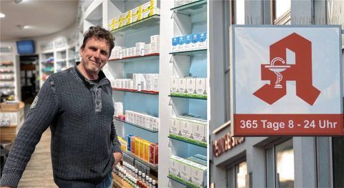 Bertram Tauscheck von der Apollo Apotheke Burghausen streikt heute ebenfalls. Foto Hoog/dpa
