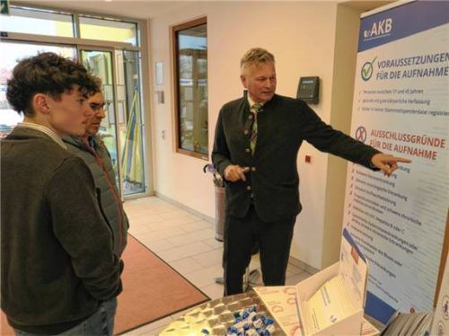 Bürgermeister Richard Richter (rechts) animierte die Besucher zur Testteilnahme und erläuterte die relevanten Einzelheiten dazu.Foto Baumann