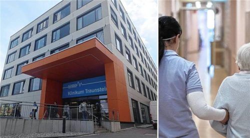 Der Haupteingang des Traunsteiner Krankenhauses: In dieser Einrichtung spielt der Fall einer verstorbenen 91-Jährigen (Archivbild). Foto xe