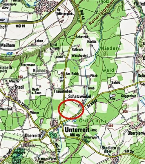 Der Standort der geplanten Kiesgrube in Schatzwinkel im Gemeindegebiet von Unterreit. Foto Firma Kerstens