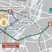 <p>Diese Grafik zeigt die Lage des geplanten Regionalzughalts Poccistraße (roter Kasten) zwischen Münchner Ost- und Hauptbahnhof. Laut Bahn verbindet er künftig den „Regionalverkehr direkt mit der U-Bahn“. Klinger</p>