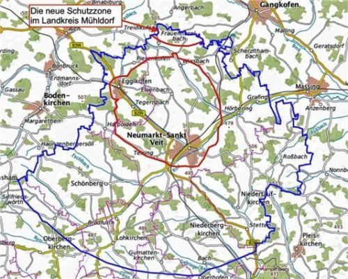 Die neue Schutzzone reicht bis in den nördlichsten Teil des Landkreises Mühldorf. Für die restlichen Zonen rund um Neumarkt-St. Veit zeichnet sich eine Entspannung ab.Foto  Landratsamt