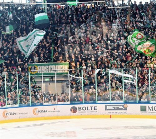Die Starbulls-Fans waren im DEL2-Rekordspiel der heimliche, aber nicht zu überhörende Star im Rosenheimer Eisstadion.Foto Hans-Jürgen Ziegler