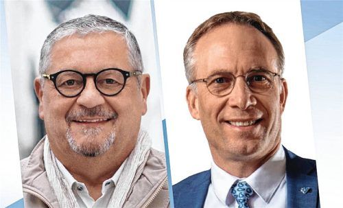 Die Waldkraiburger Bürgermeisterkandidaten Emil Kirchmeier (CSU, links) und Robert Pötzsch (UWG) vor der Stichwahl am 22. März. Foto Verena Klinger