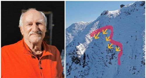 Dr. Kristian Krammer ist im Winter 2009 frisch ernannter Bereitschaftsleiter der Bergwacht Bergen. Er erinnert sich noch gut an die „Jahrhundertlawine“, die im Februar die Materialseilbahn zerstörte. Eine gewaltige Abbruchkante (rechts) bleibt als Zeugnis der Naturgewalt direkt unterhalb des Hochfellnhauses übrig. Foto Collage: Links: LangenwalterZenke, bearbeitet.