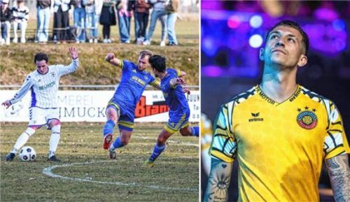 Eine Saison spielte Bastian Grahovac (links im Dress für Aschau/Inn) für den FC Motorneufünfland (rechts) in der Icon League. Bei seinem neuen Verein FTP Icons will er nun seinen Traum erreichen.Foto Bildmontage:Mühlhofer/Winkler