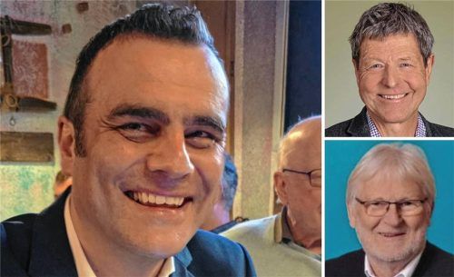 Glücklicher Wahlsieger in Bad Endorf ist Alois Loferer (CSU) nicht nur als alter und neuer Bürgermeister, sondern auch mit seinem „Team Loferer“. Seine Herausforderer bleiben im Marktgemeinderat. Die Fraktion von Eduard Huber (Grüne/rechts oben) verliert einen Sitz. Gerhard Schloots (rechts unten) zieht mit der FW/EFL mit drei Sitzen in den Gemeinderat ein. Foto Rosi Ammelburger/privat