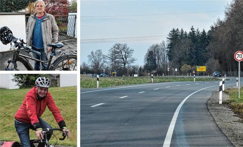 Seit Langem kämpfen der Stephanskirchener Fahrradbeauftragte Frank Wiens (links unten) und der ADFC, vertreten durch Uwe Hammer aus Rohrdorf (links oben), für mehr Sicherheit für Radler und Fußgänger an der Lauterbacher Straße/RO5. Foto Schlecker/Heise/privat