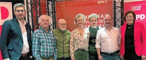 Das Leitungsteam: (von links) Dr. Sebastian Rotter, Albin Stieber, Helmut Pritschet, Angelika Schartel, Vinzenz Holzbauer, Thomas Frank und Gabriele Leicht.Foto SPD Rosenheim/