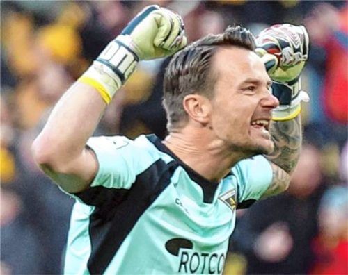 Freude über das nächste Spiel ohne Gegentor: Manuel Riemann von Alemannia Aachen.Foto Imago Images