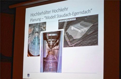 So wird der Hochbehälter aussehen. Links sind die liegenden Röhren, die Wasserbehälter zu sehen. Foto Eder