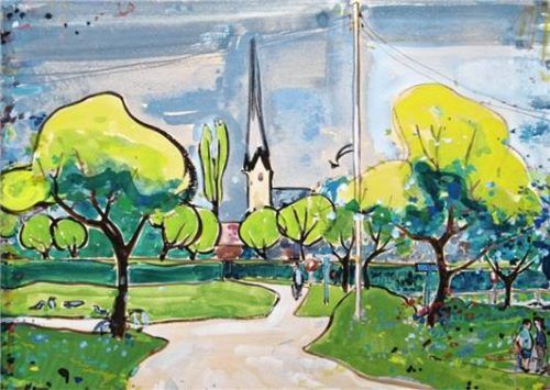Hermine Tomanek: „In Prien“, Mischtechnik, 1958. re