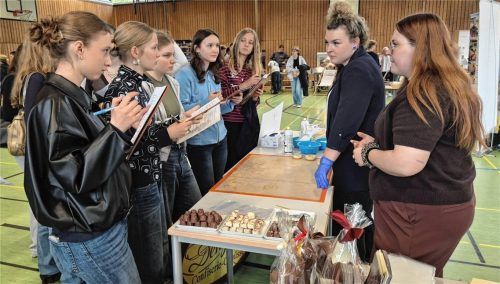 Mit Klemmbrett und Notizzettel: Eine Doppelstunde hatten die Schüler Zeit, den Firmenvertretern ihre Fragen zu stellen. Foto Rieger