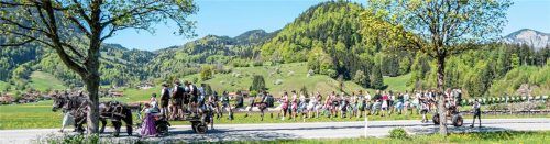 Mit rund 20 Dirndln auf dem Stamm erreicht der Maibaum Oberwössen. Fotos flug