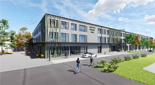 So soll der Neubau des Sonderpädagogischen Förderzentrums in Waldwinkel später aussehen.  Delta ImmoTec GmbH