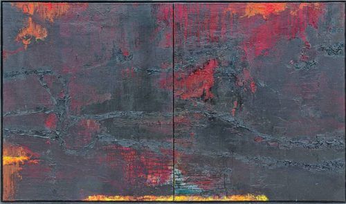 Aus der Städtischen Galerie Rosenheim: Peter Casagrande, Ohne Titel, 1993, rückseitig signiert, Öl auf Leinwand, zweiteilig, Gesamtmaß 200 mal 120 Zentimeter, Inventarnummer 3249. Foto Weiand