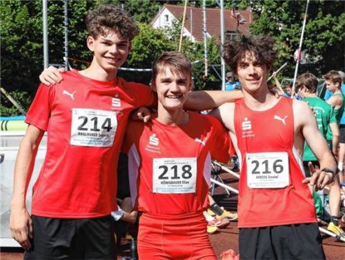 Die erfolgreichen Zehnkämpfer vom TSV Wasserburg: Severin Anglhuber, Elias Königbauer und Daniel Herzog (von links) wurden bayerische Meister.Foto Ludwig Stuffer